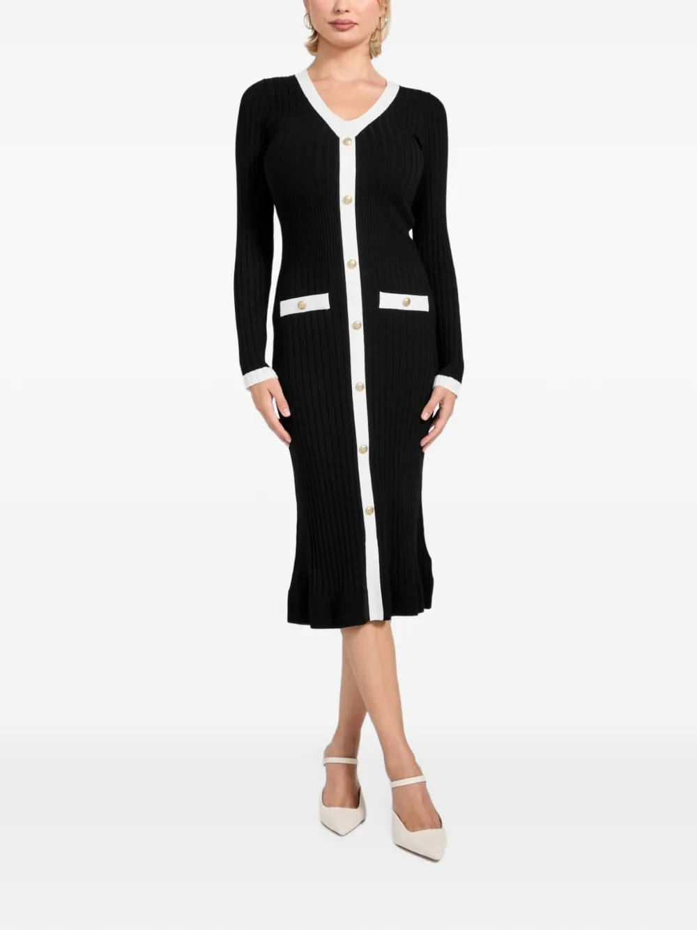 GUESS USA rib-knit midi dress Zwart