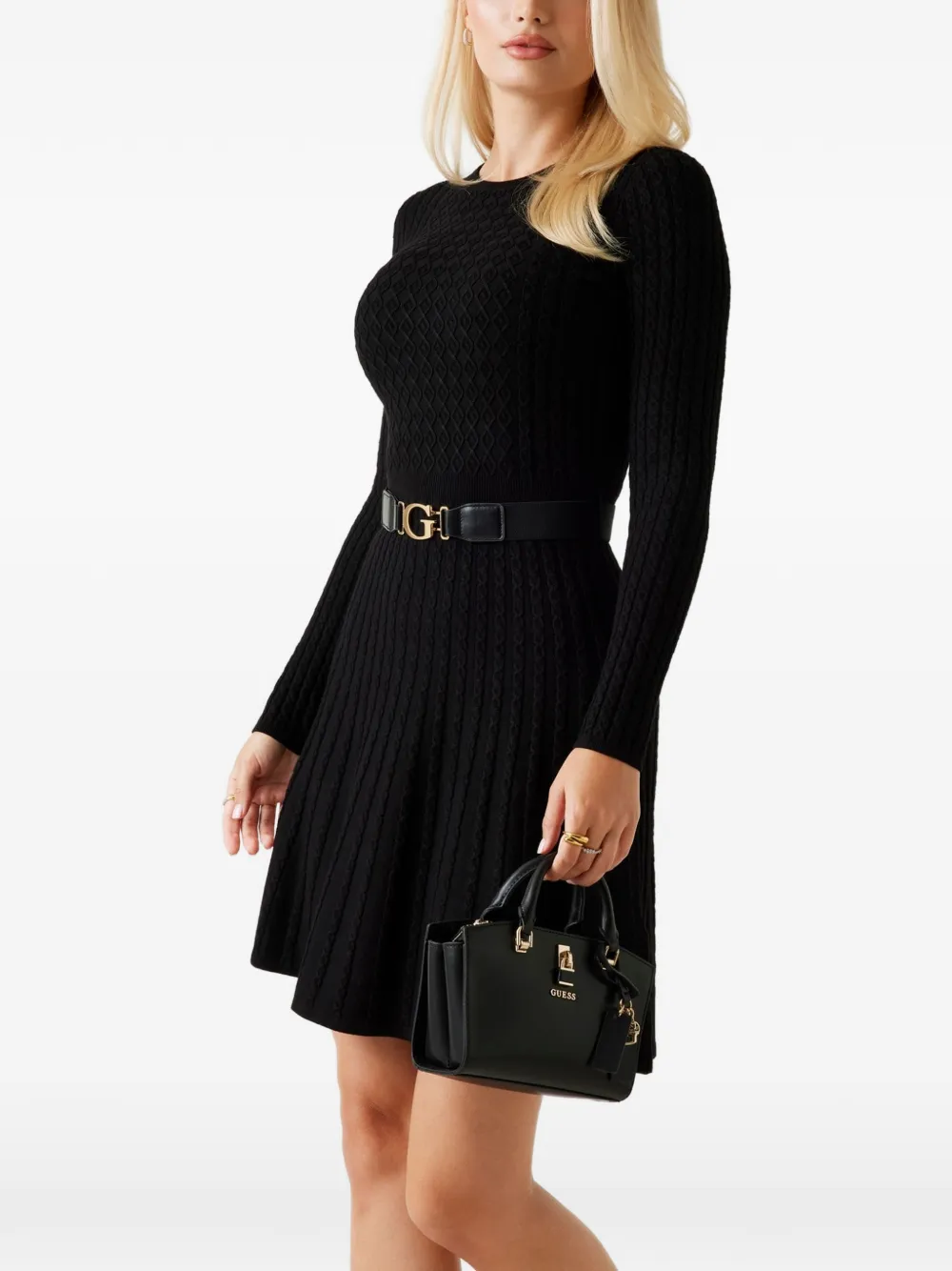 GUESS USA Hana cable-knit belted dress - Schwarz