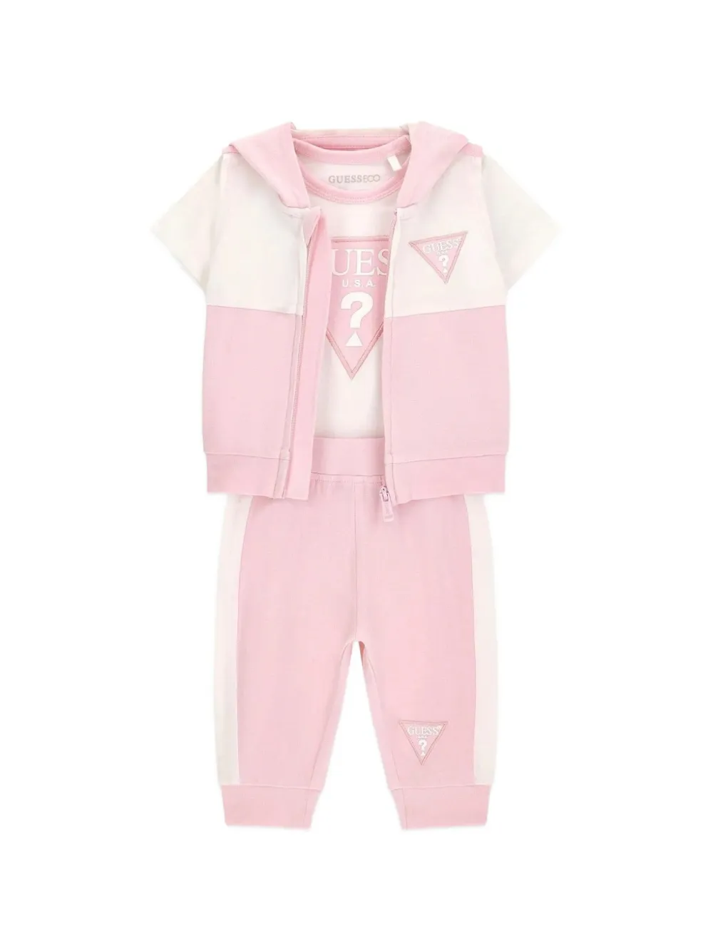 GUESS USA logo-patch tracksuit set (set of three) - Pink