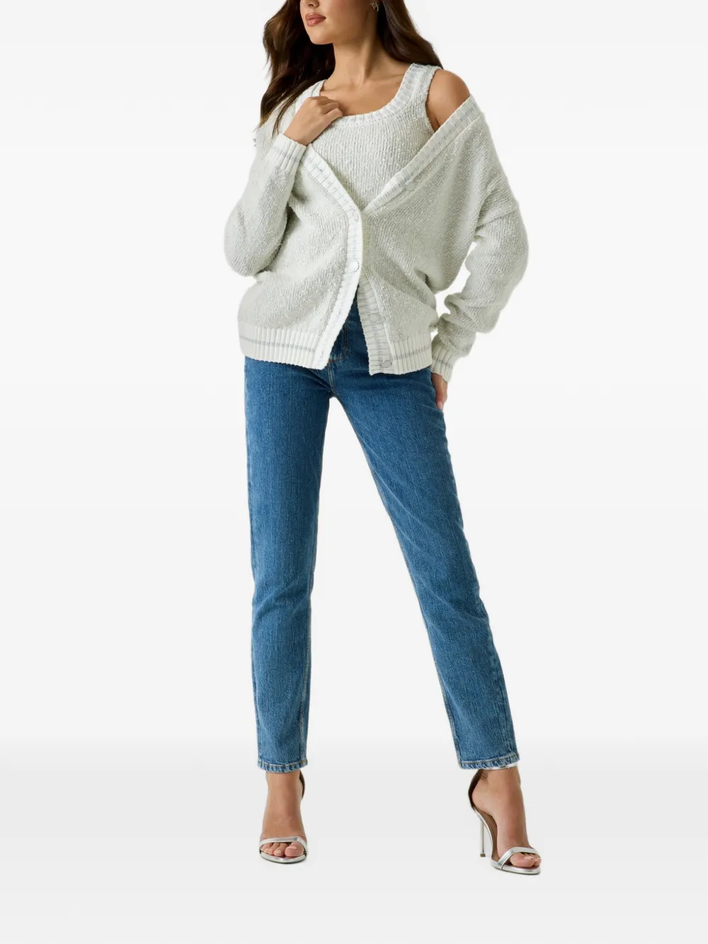GUESS USA ls vn Veronica cardi swtr-beige naturals