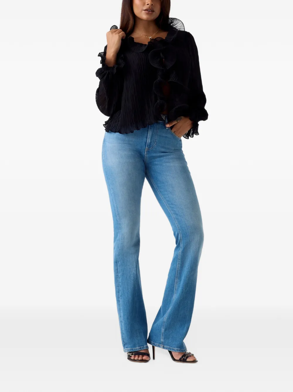 GUESS USA chiffon ruffle blouse Zwart