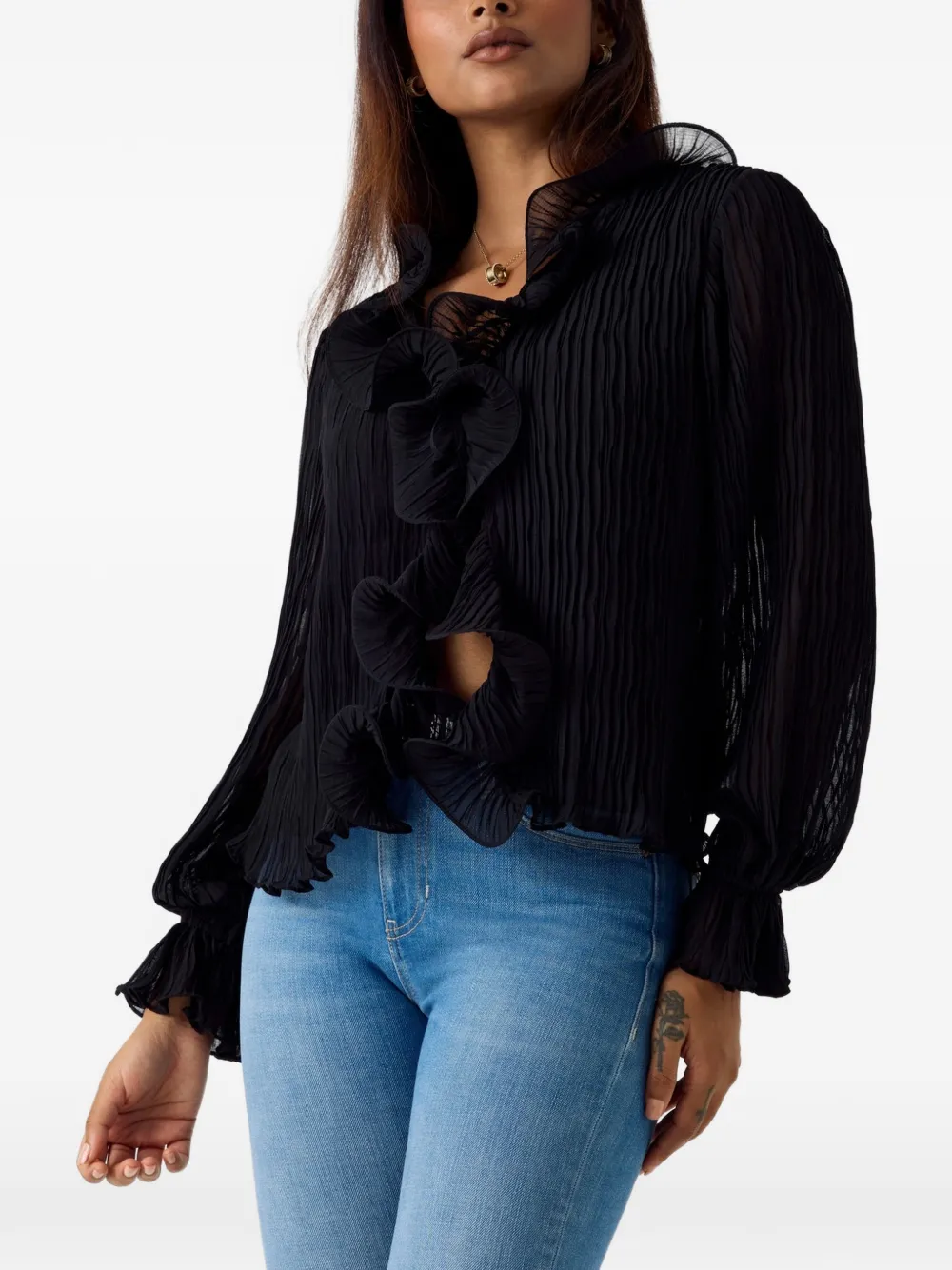 GUESS USA chiffon ruffle blouse Zwart