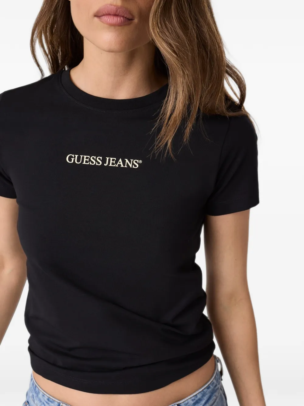 GUESS USA slim logo-print T-shirt Zwart