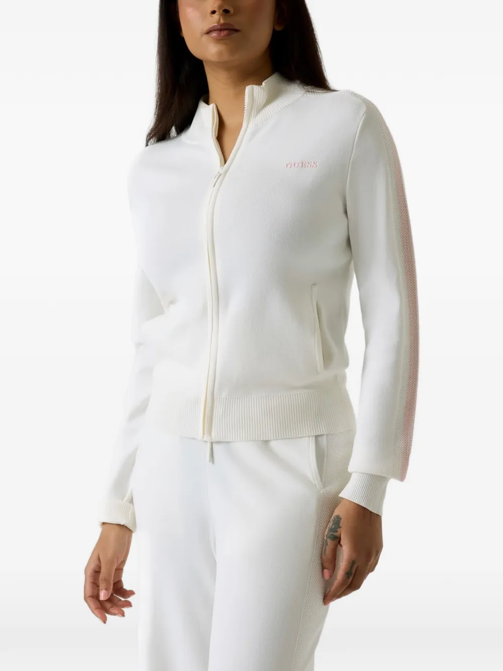 GUESS USA logo-embroidered zip-up cardigan Wit