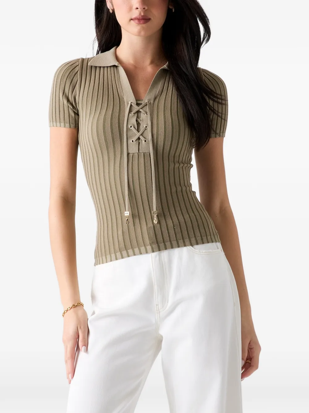 GUESS USA Poloshirt mit Schnürung - Grün