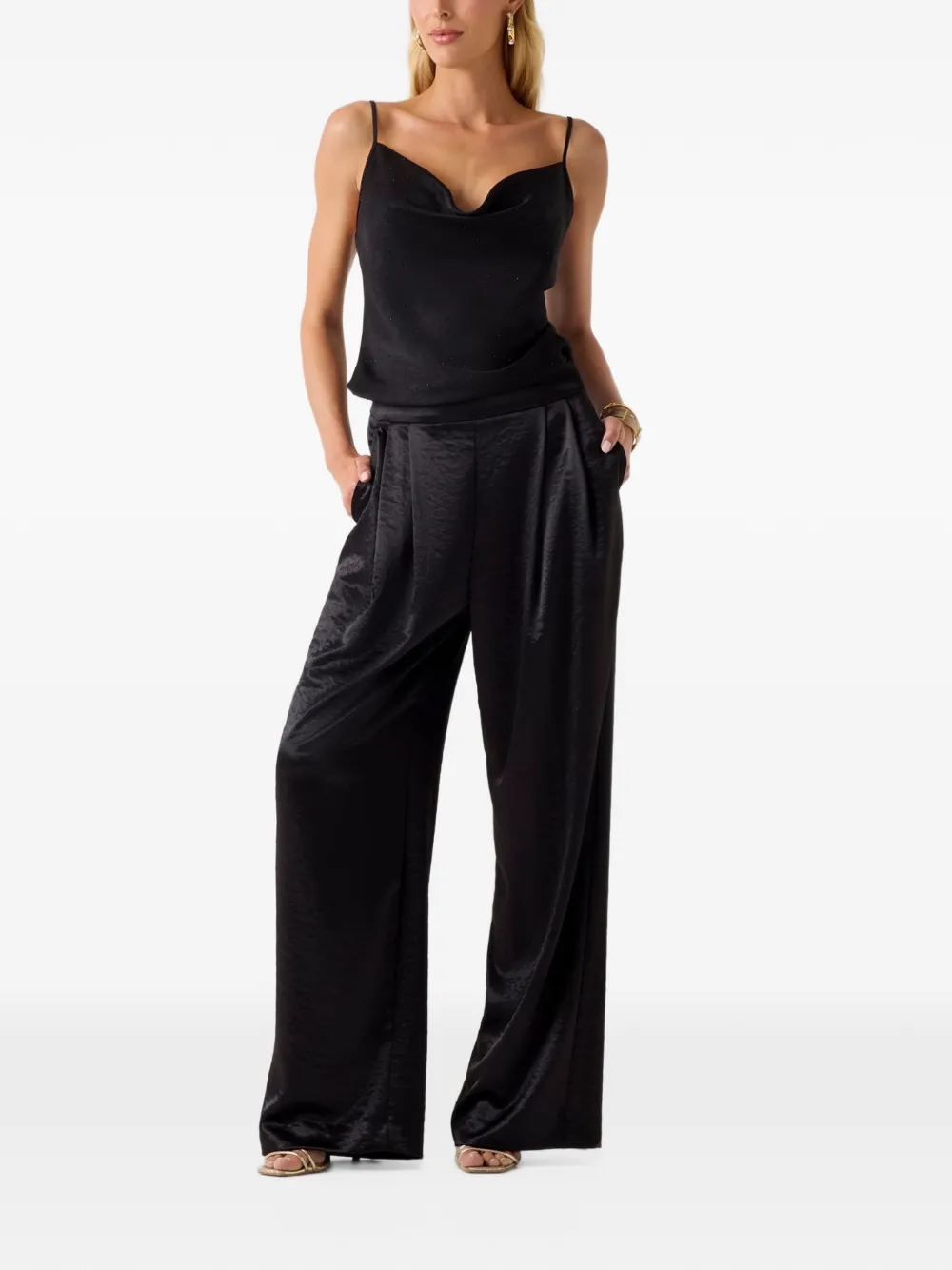 GUESS USA satin wide leg pants Zwart