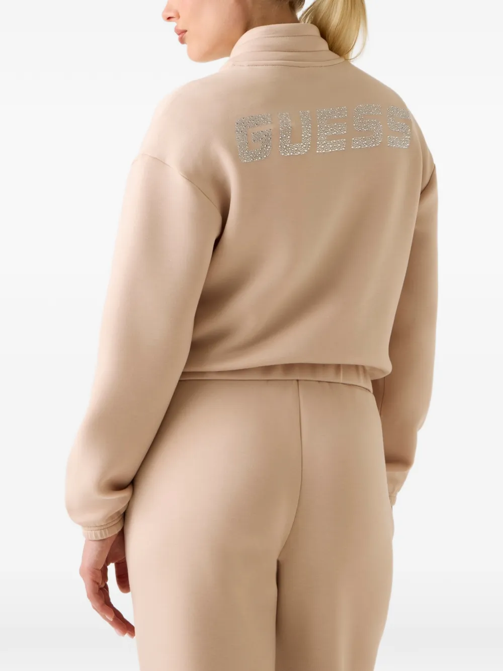 GUESS USA rhinestone zip up sweatshirt Beige