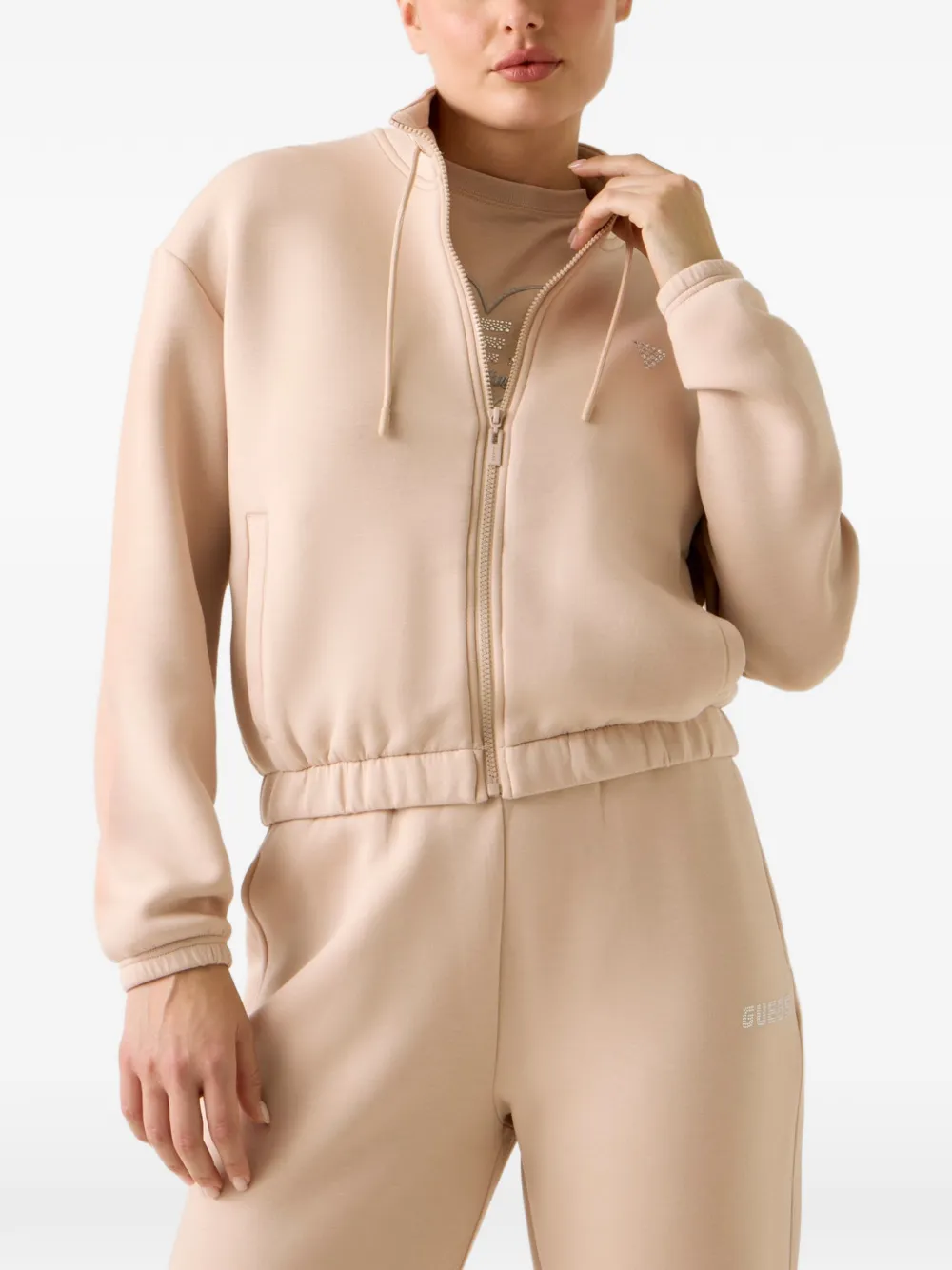 GUESS USA rhinestone zip up sweatshirt Beige