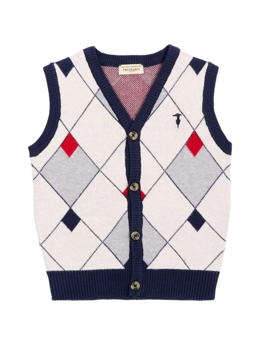 TRUSSARDI JUNIOR argyle-knit button-up cardigan - Toni neutri