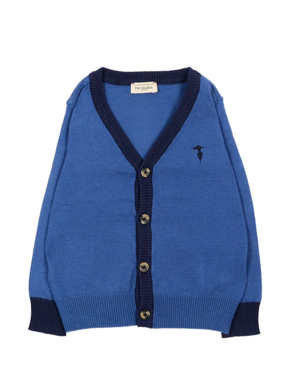 TRUSSARDI JUNIOR logo-embroidered V-neck cardigan - Blu