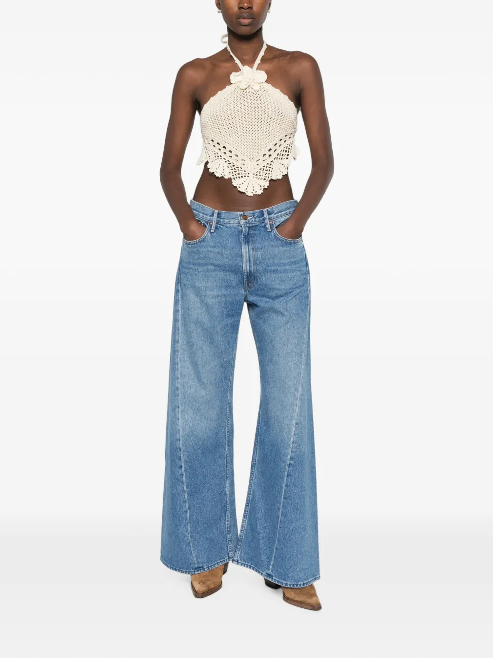 MOTHER Jeans met wijde pijpen en naad detail Blauw