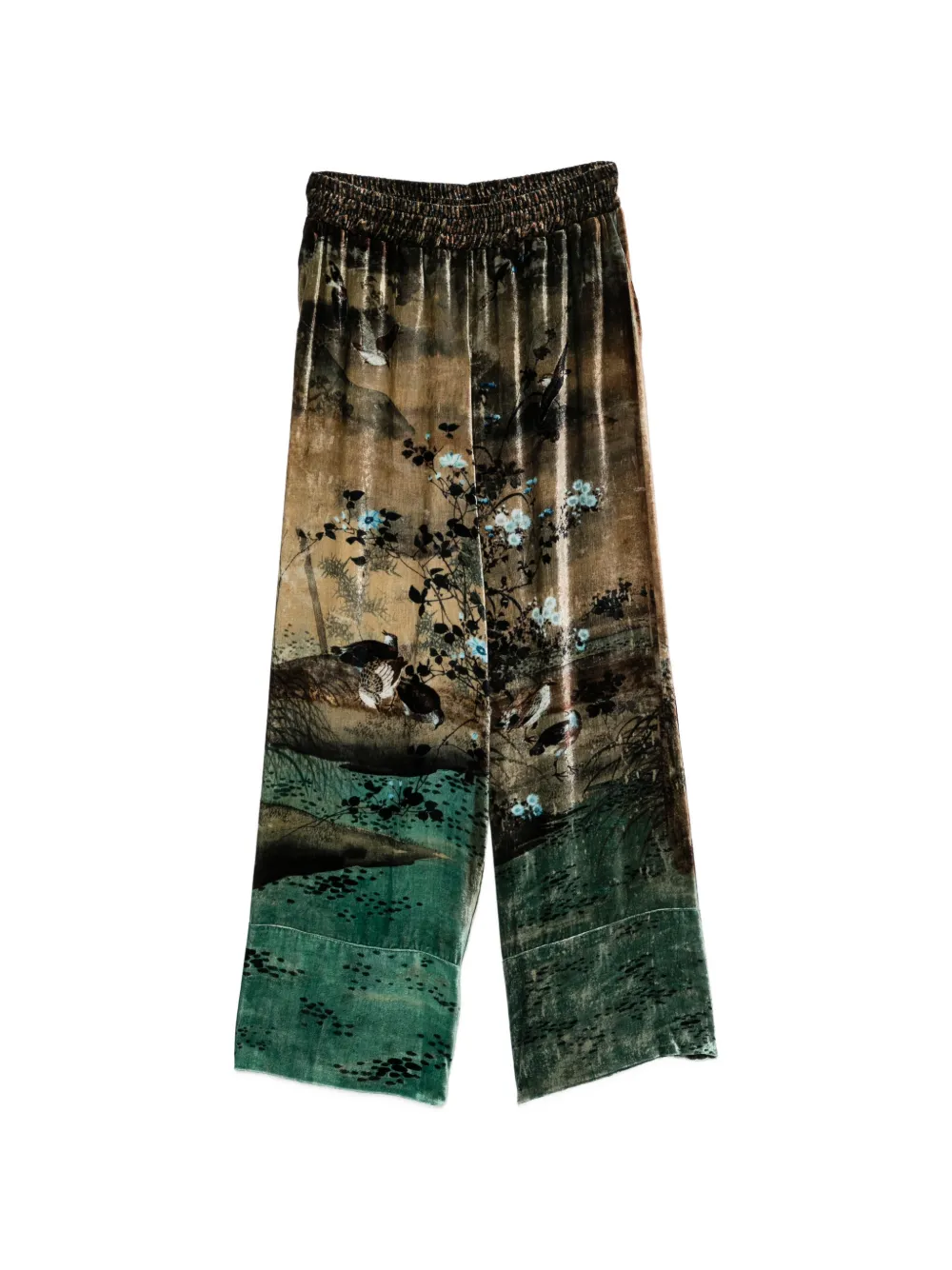 Pierre-Louis Mascia velvet-effect landscape-print trousers - Verde