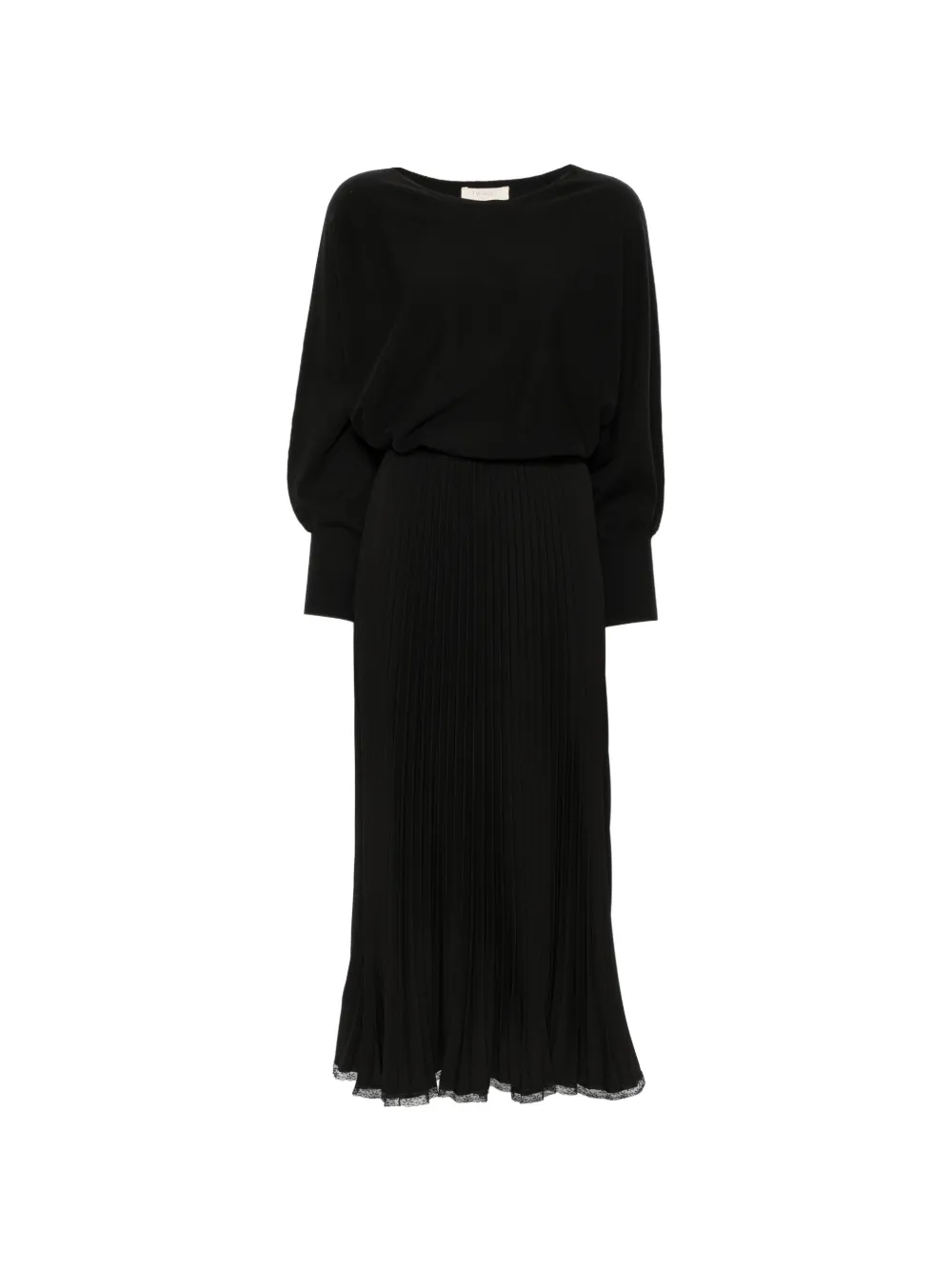 TWINSET pleated lace-trim midi dress - Black