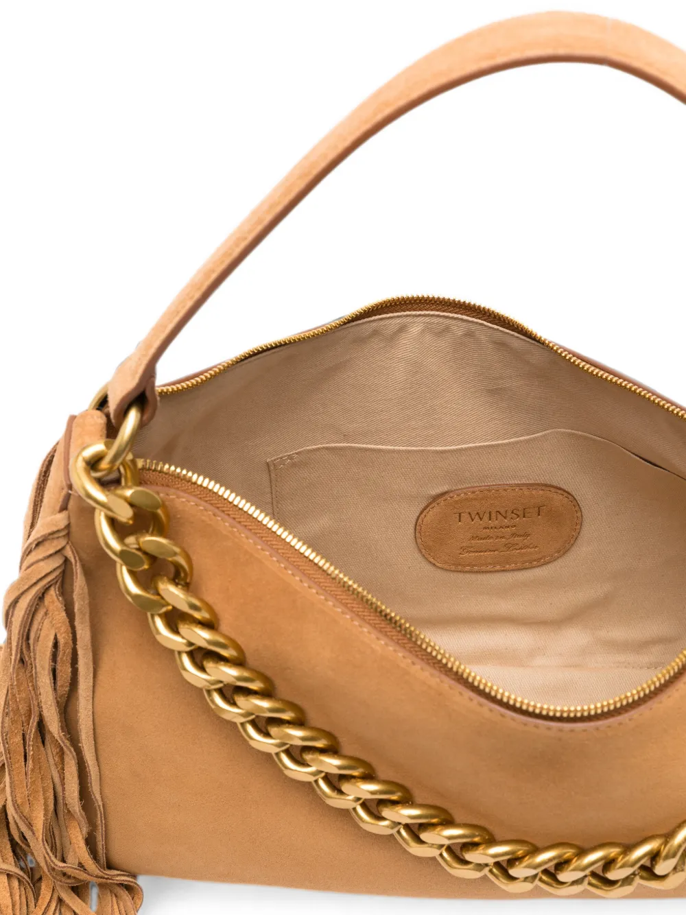 TWINSET fringe-trimmed chain-link shoulder bag Bruin