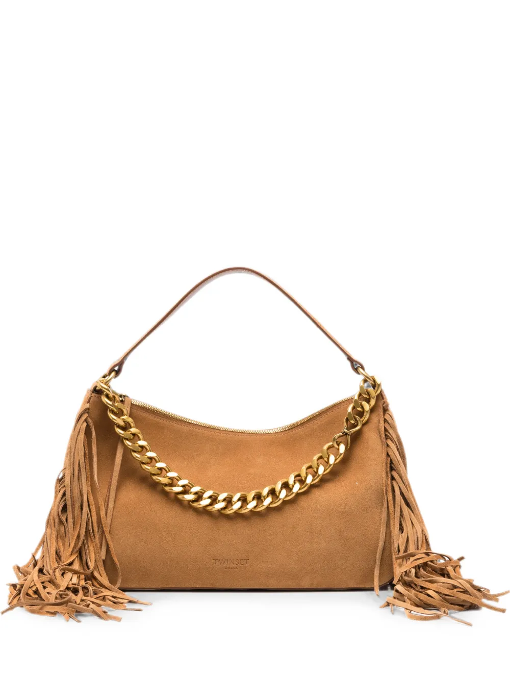 TWINSET fringe-trimmed chain-link shoulder bag - Marrone