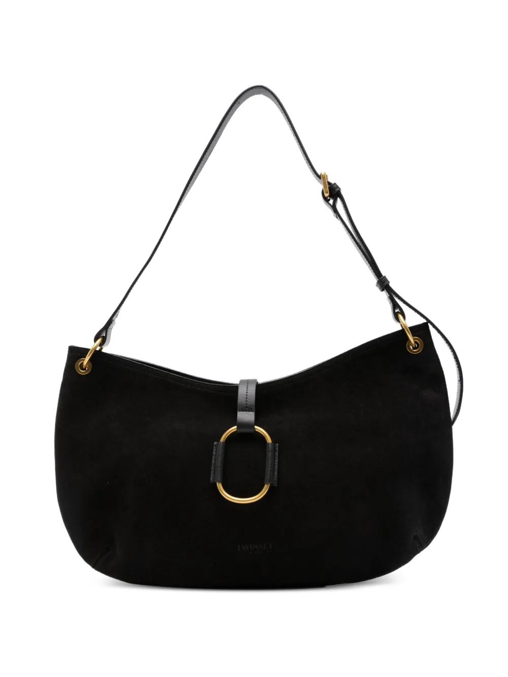 TWINSET ring-detail suede shoulder bag - Nero