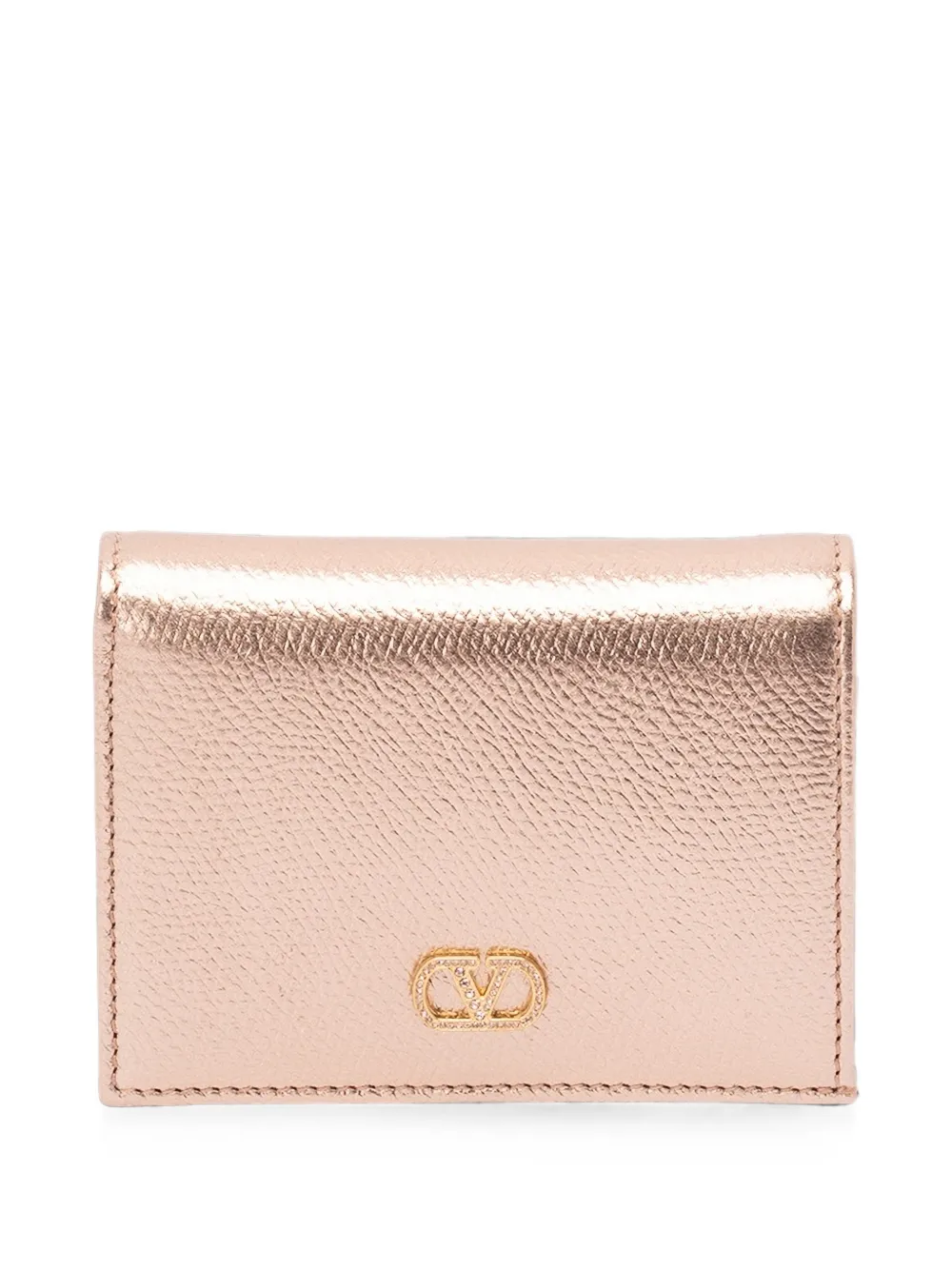 Valentino Garavani Vlogo Metallic Leather Wallet In Pink