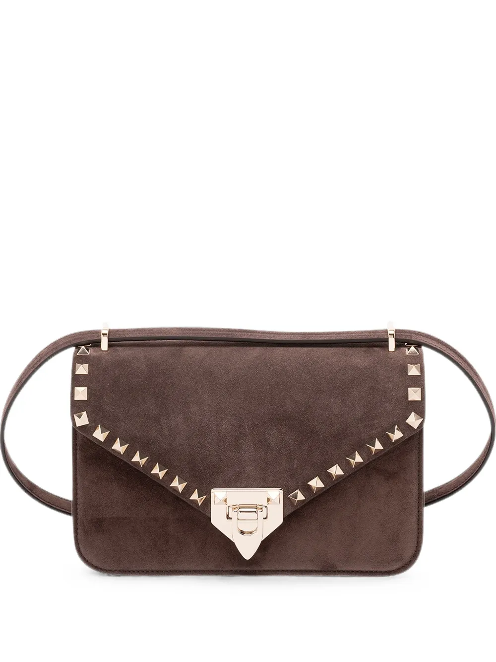 Valentino Garavani small Rockstud suede shoulder bag - Marrone