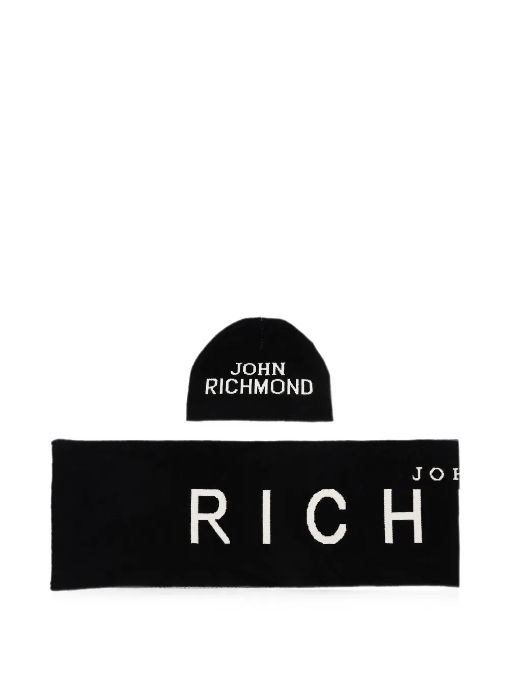 John Richmond Junior bonnet et écharpe à logo intarsia - Noir John Richmond Junior bonnet et écharpe à logo intarsia - Noir