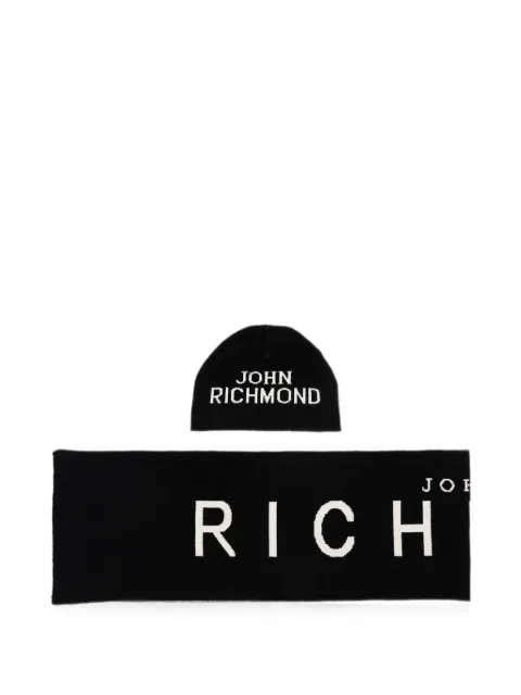 John Richmond Junior logo-intarsia beanie hat set