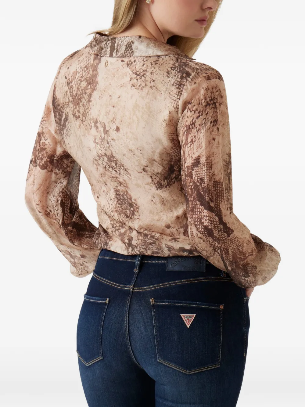 GUESS USA ruffled snake-print shirt Beige