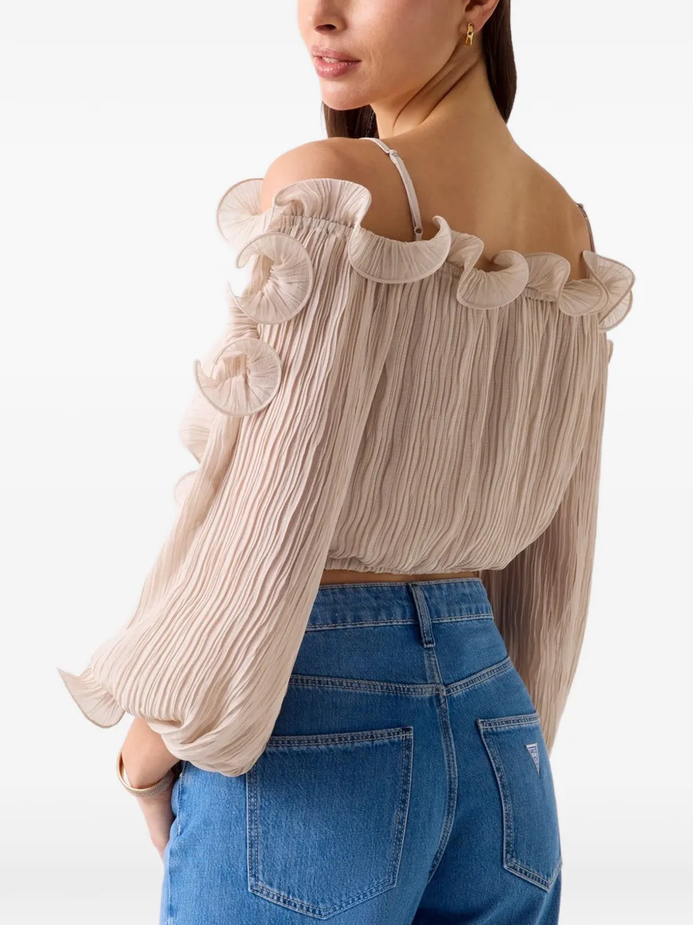 GUESS USA Chiffon ruffle top Beige