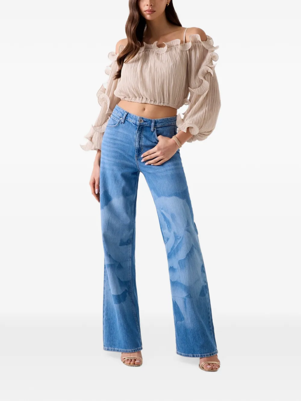 GUESS USA Chiffon ruffle top Beige
