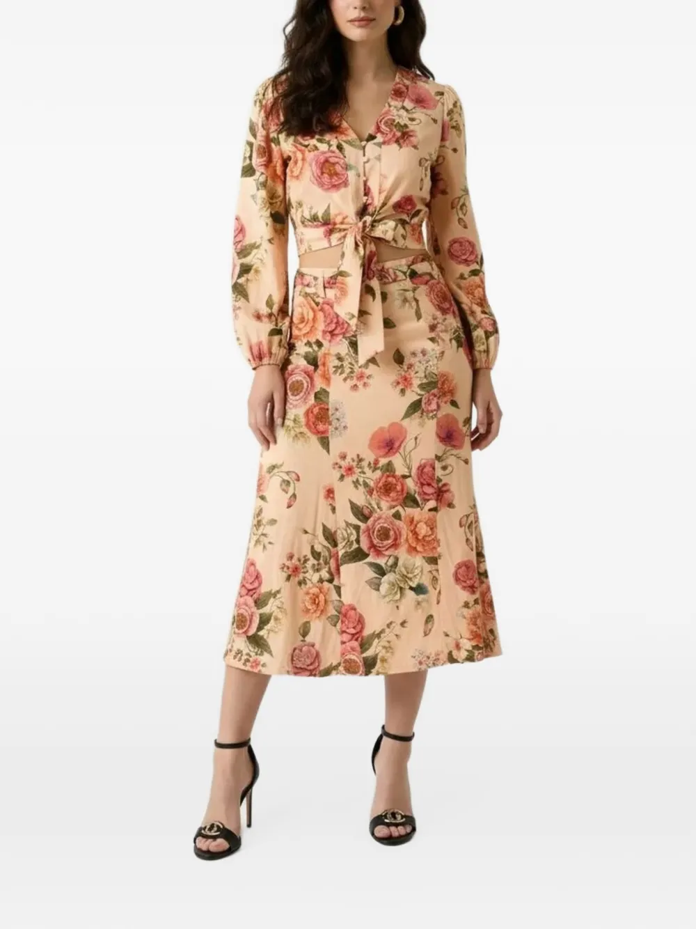GUESS USA Ryan linen midi skirt Beige