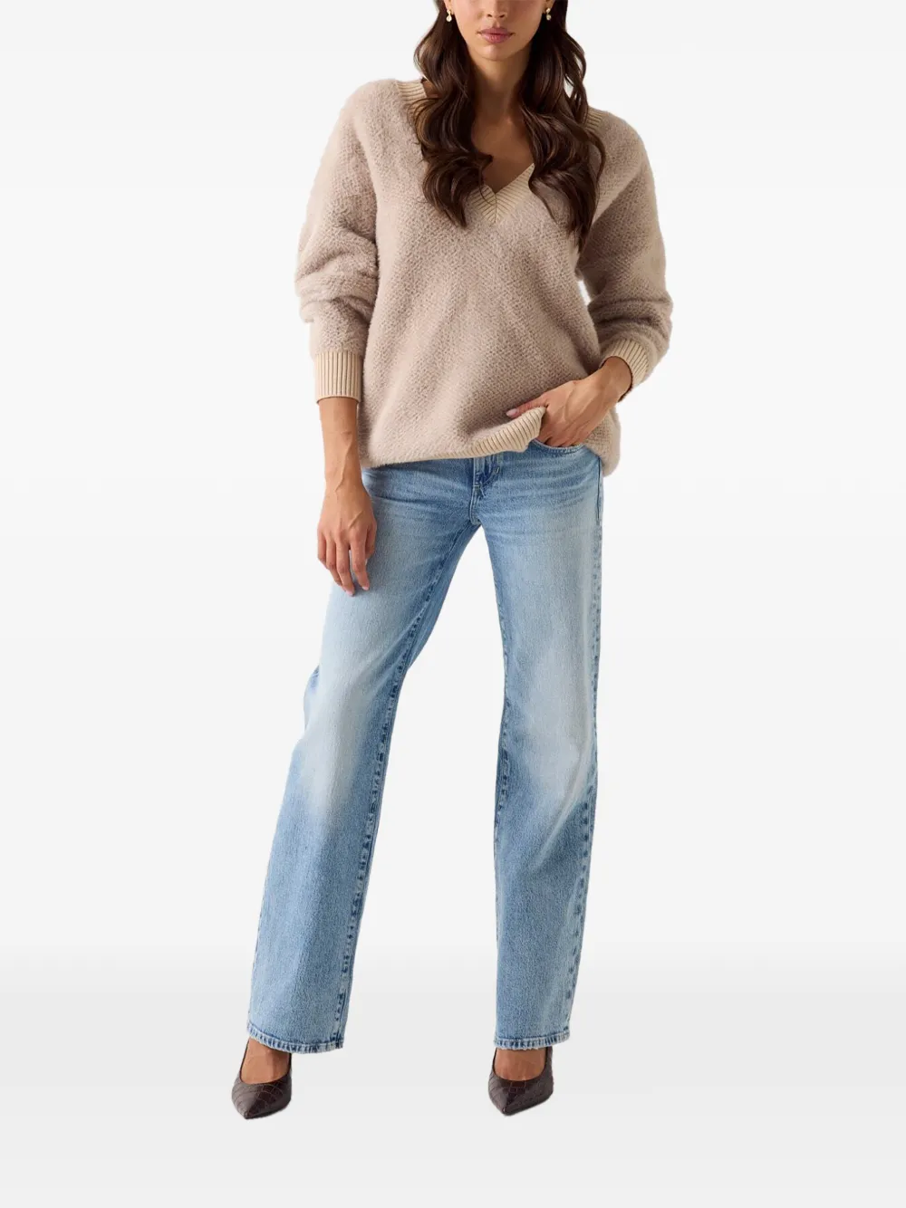 GUESS USA oversized fuzzy sweater Beige