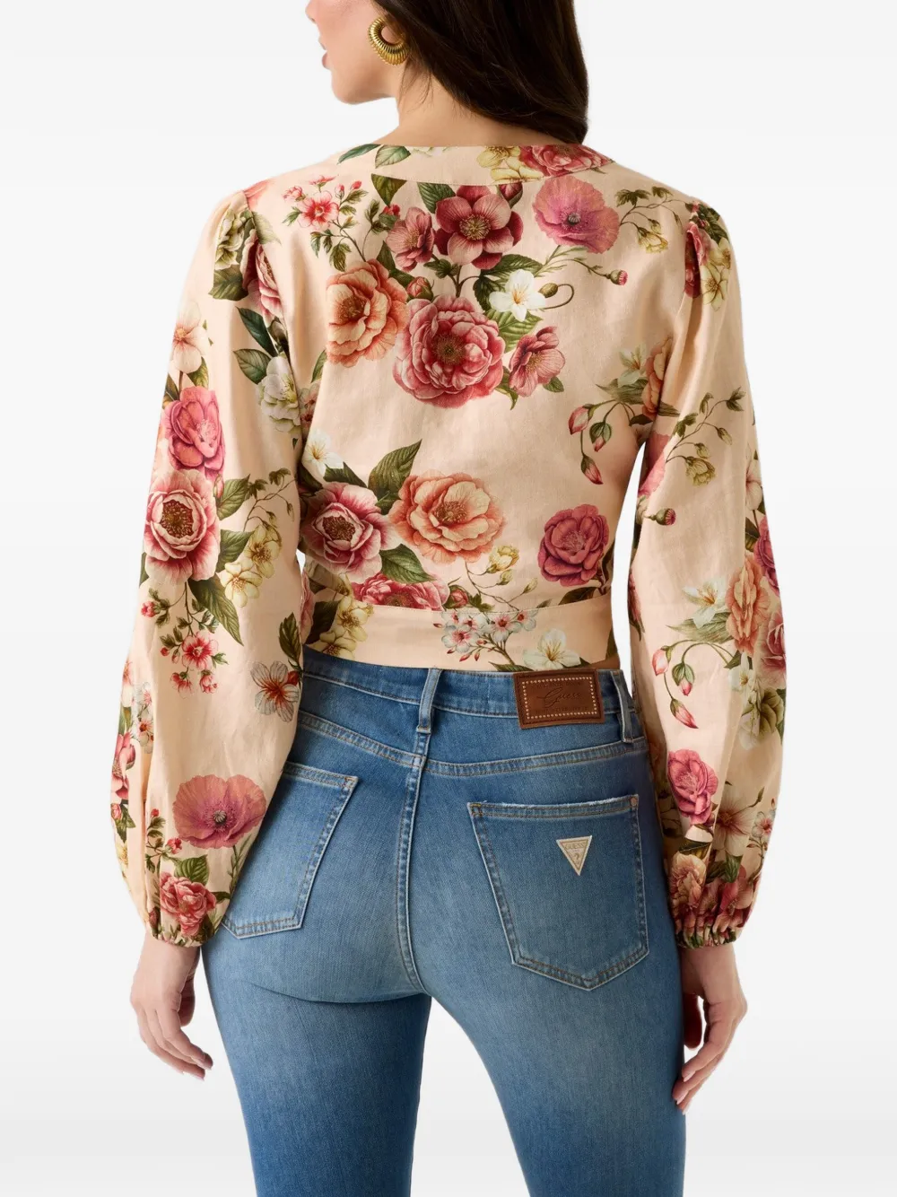 GUESS USA floral-print tie-front top Beige