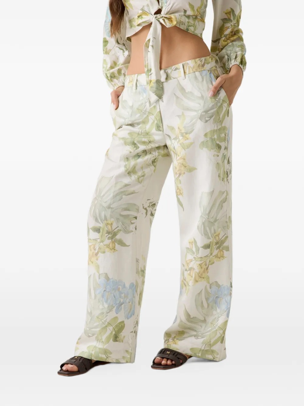 GUESS USA linen-blend printed pants - Grün