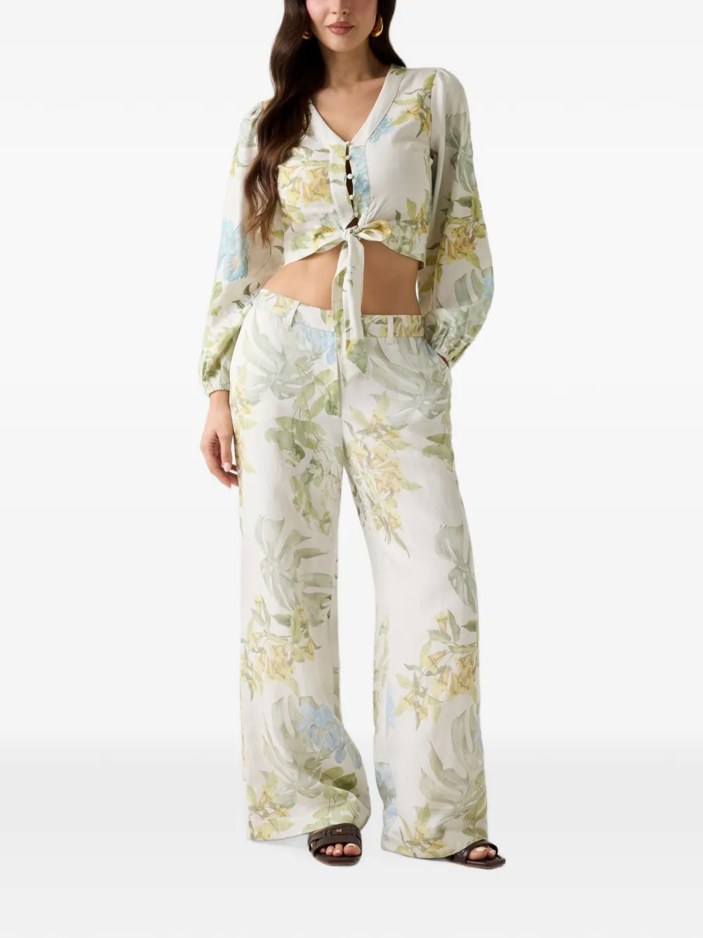 GUESS USA linen-blend printed pants Groen