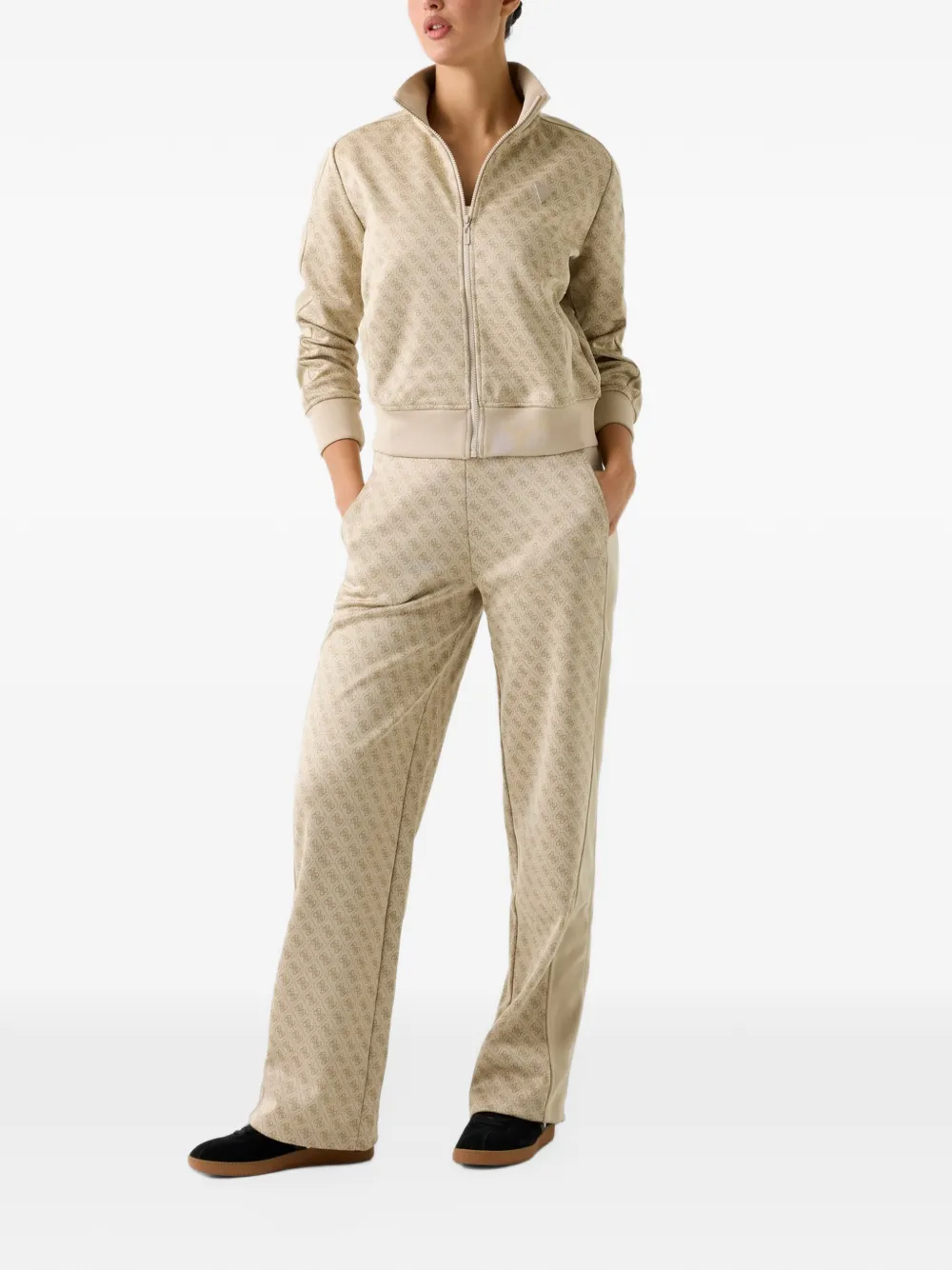 GUESS USA printed logo full-zip sweater Beige