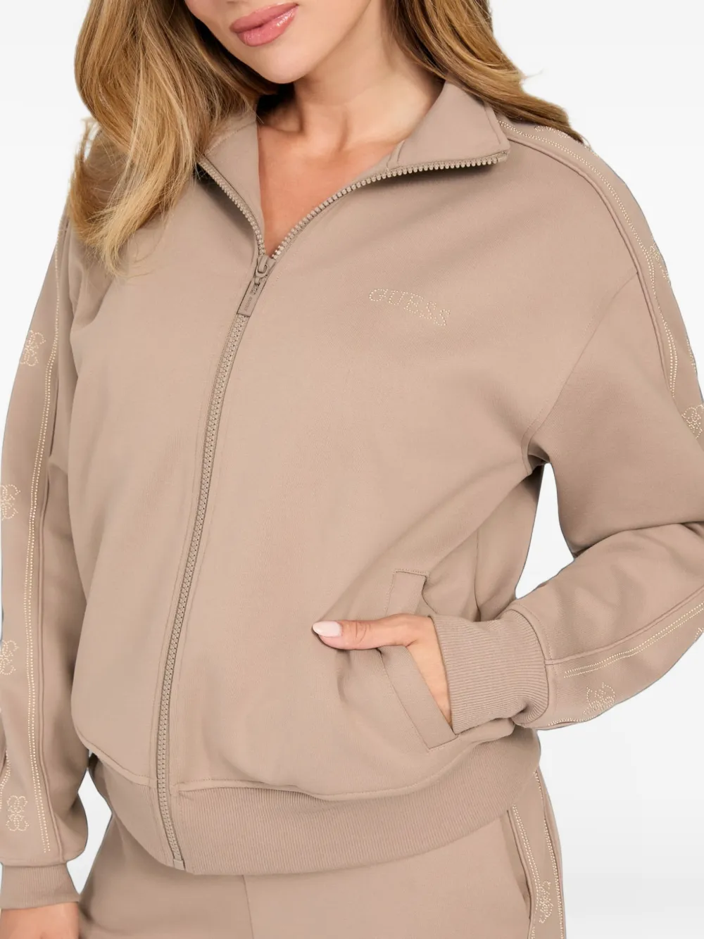 GUESS USA Octavia rhinestone-embellished zip-up hoodie Bruin