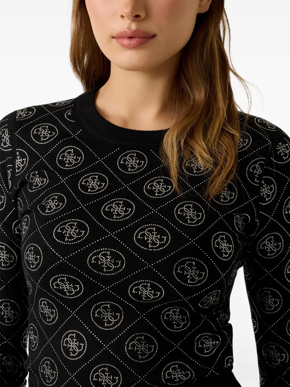 GUESS USA 4G rhinestones sweater Zwart