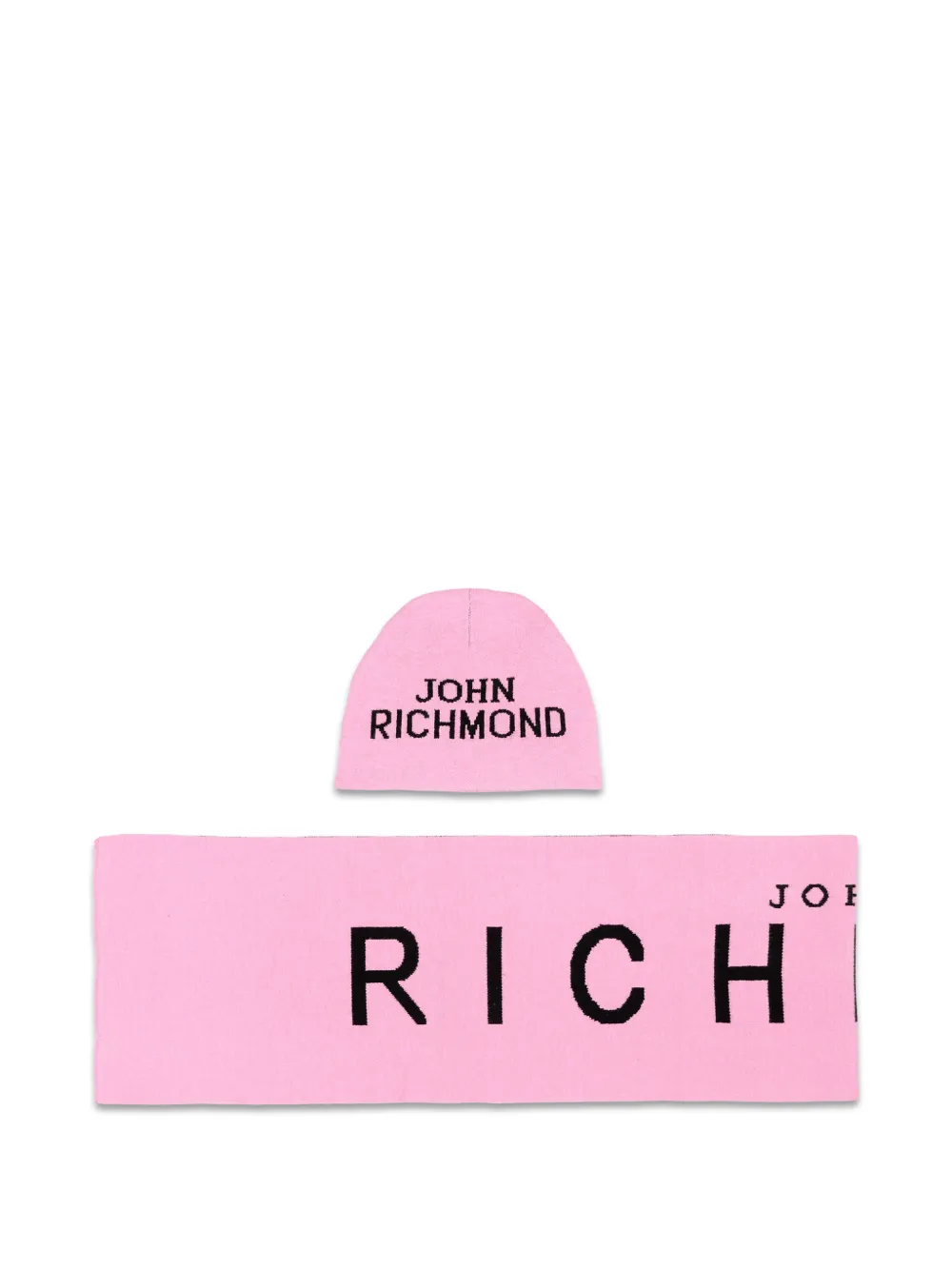 John Richmond Junior bonnet et écharpe à logo intarsia - Rose John Richmond Junior bonnet et écharpe à logo intarsia - Rose
