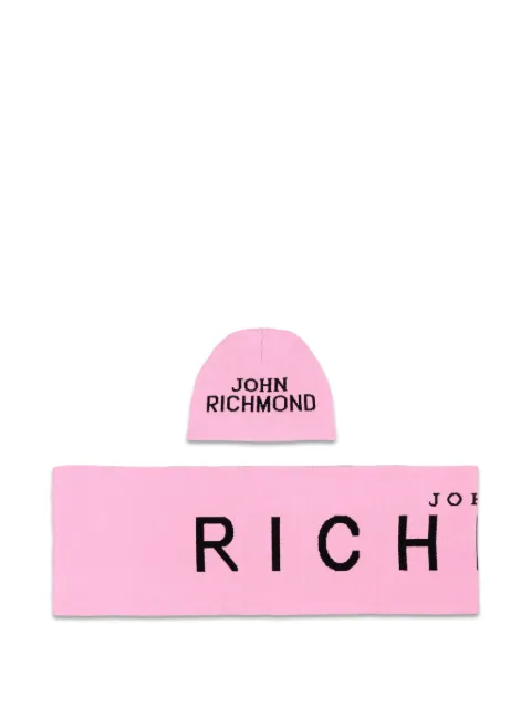 John Richmond Junior logo-intarsia beanie hat set
