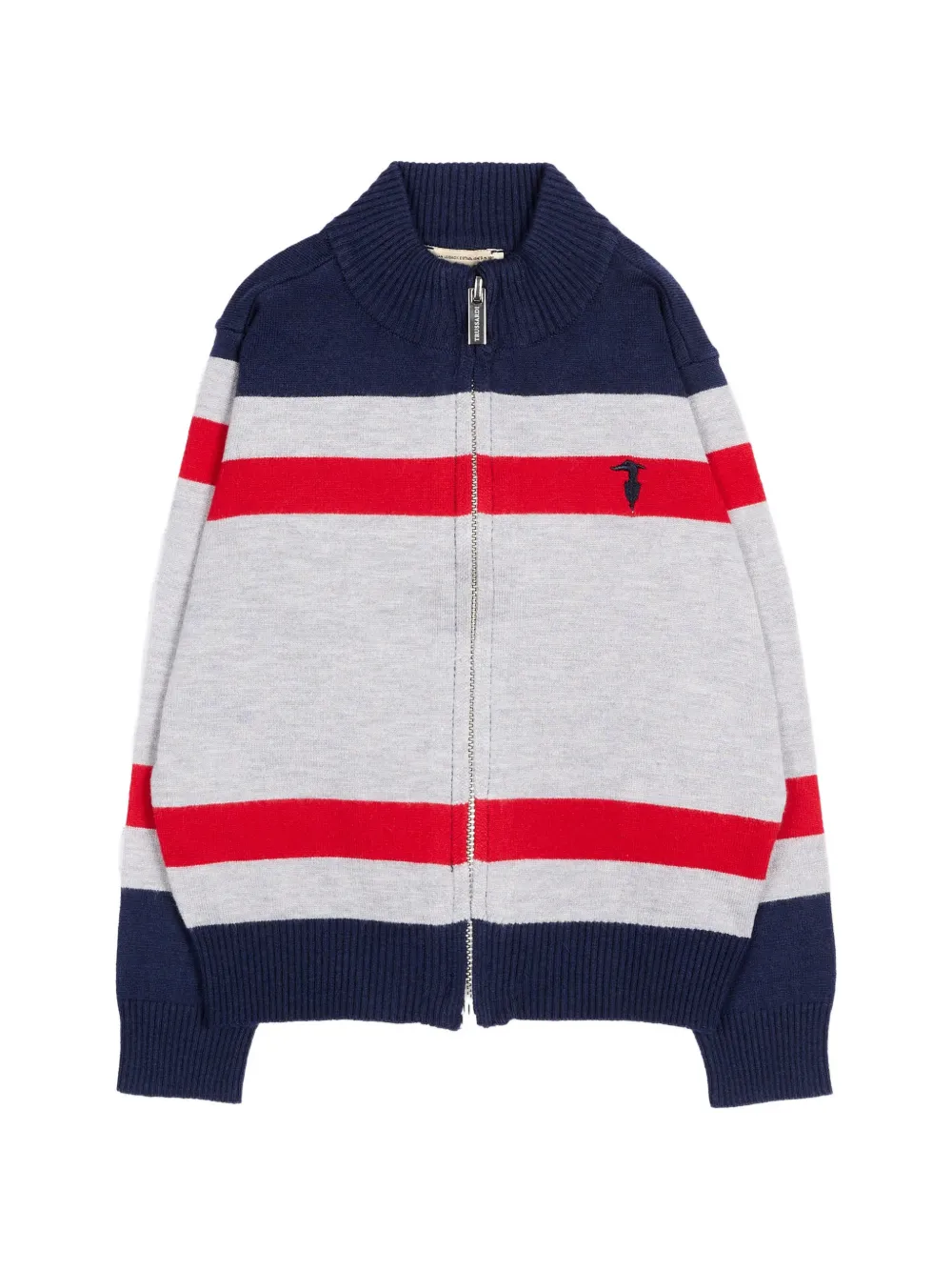TRUSSARDI JUNIOR striped embroidered-logo cardigan - Blu