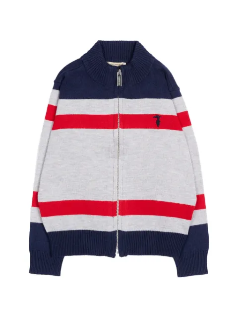 TRUSSARDI JUNIOR striped embroidered-logo cardigan