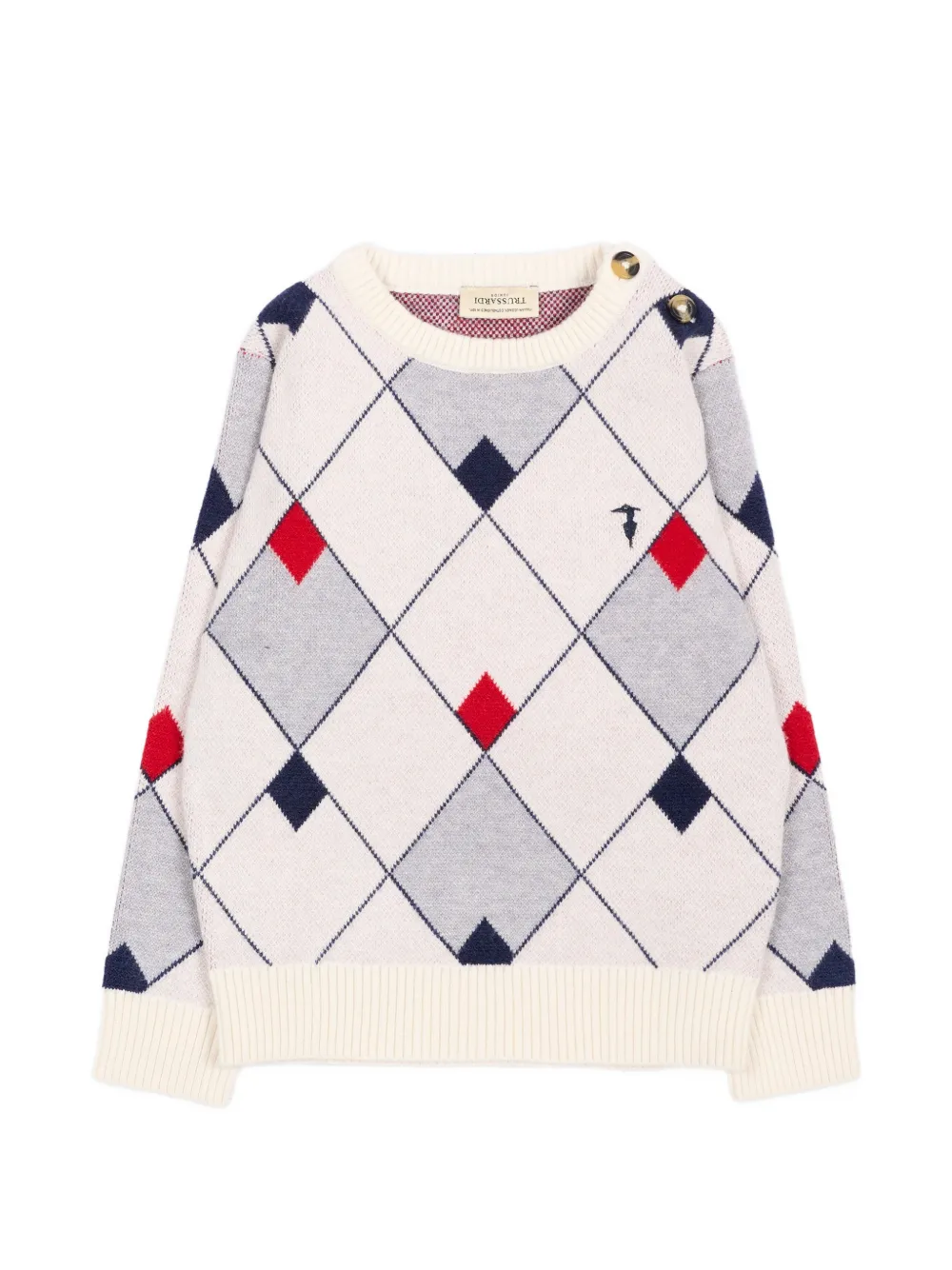 TRUSSARDI JUNIOR argyle-pattern button-shoulder sweater - Toni neutri