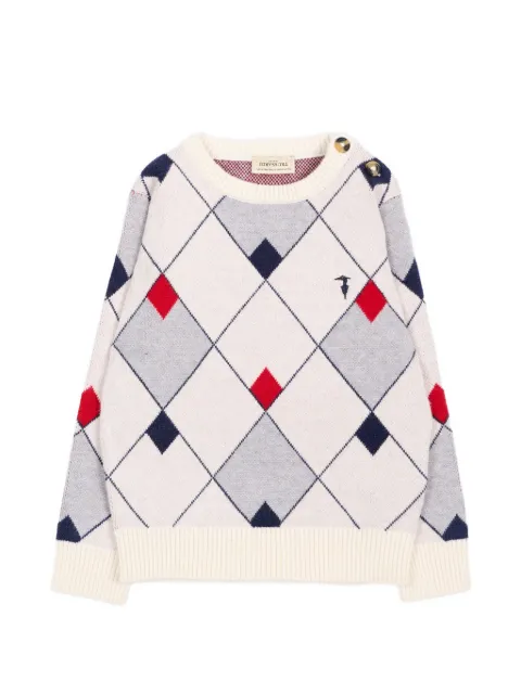 TRUSSARDI JUNIOR argyle-pattern button-shoulder sweater