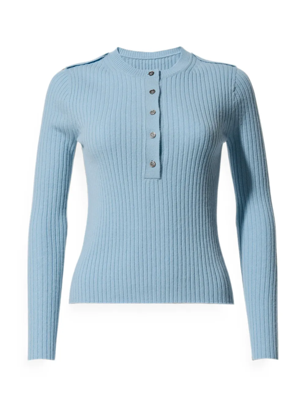 Perfect Moment Henley geribbelde top van wol en kasjmier Blauw