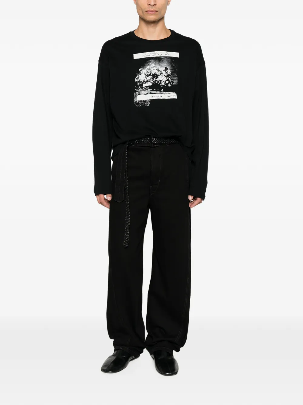 Ann Demeulemeester graphic-print long-sleeve Top | Black | FARFETCH