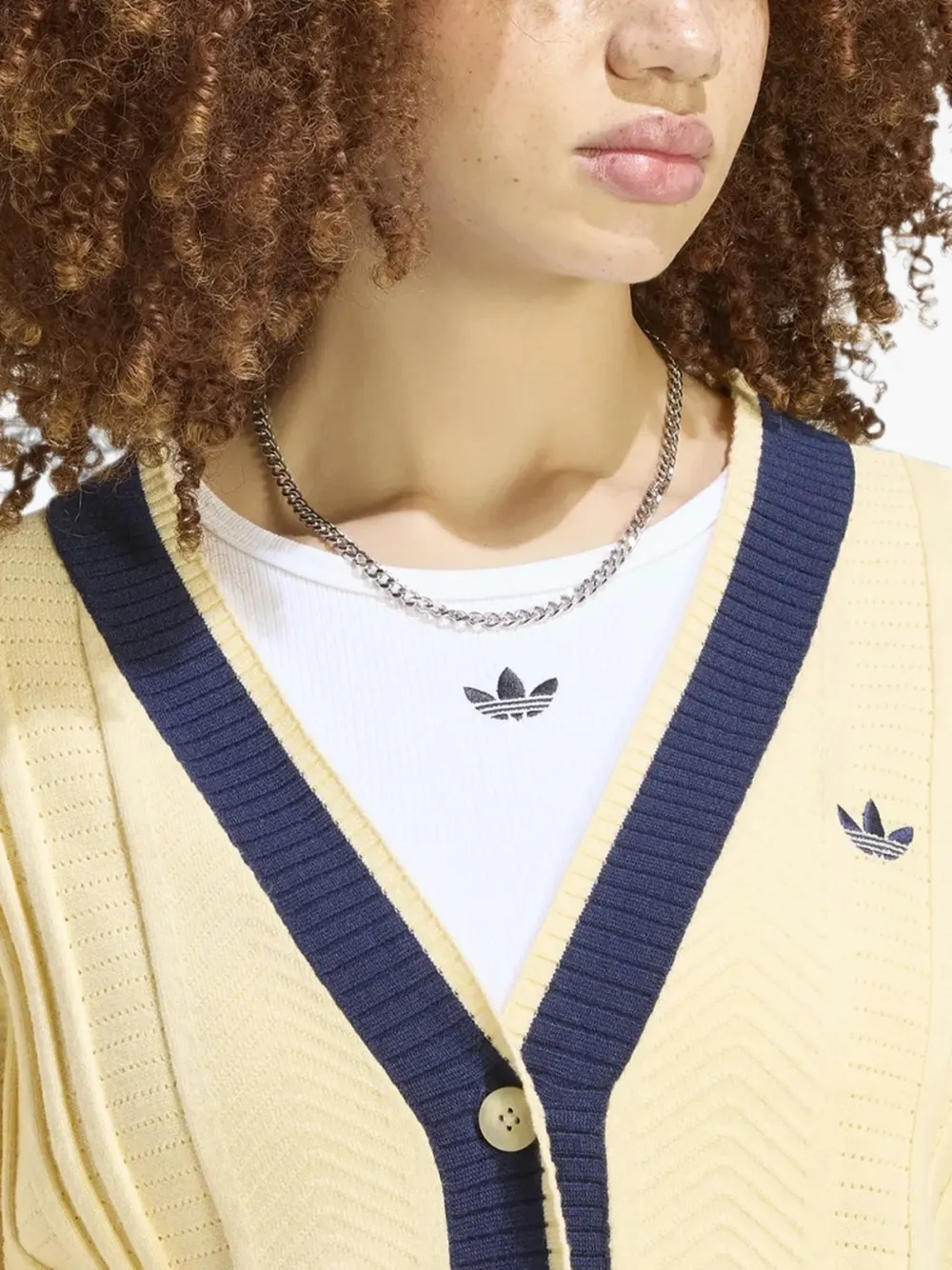 adidas chevron-knit logo-embroidered cardigan Geel