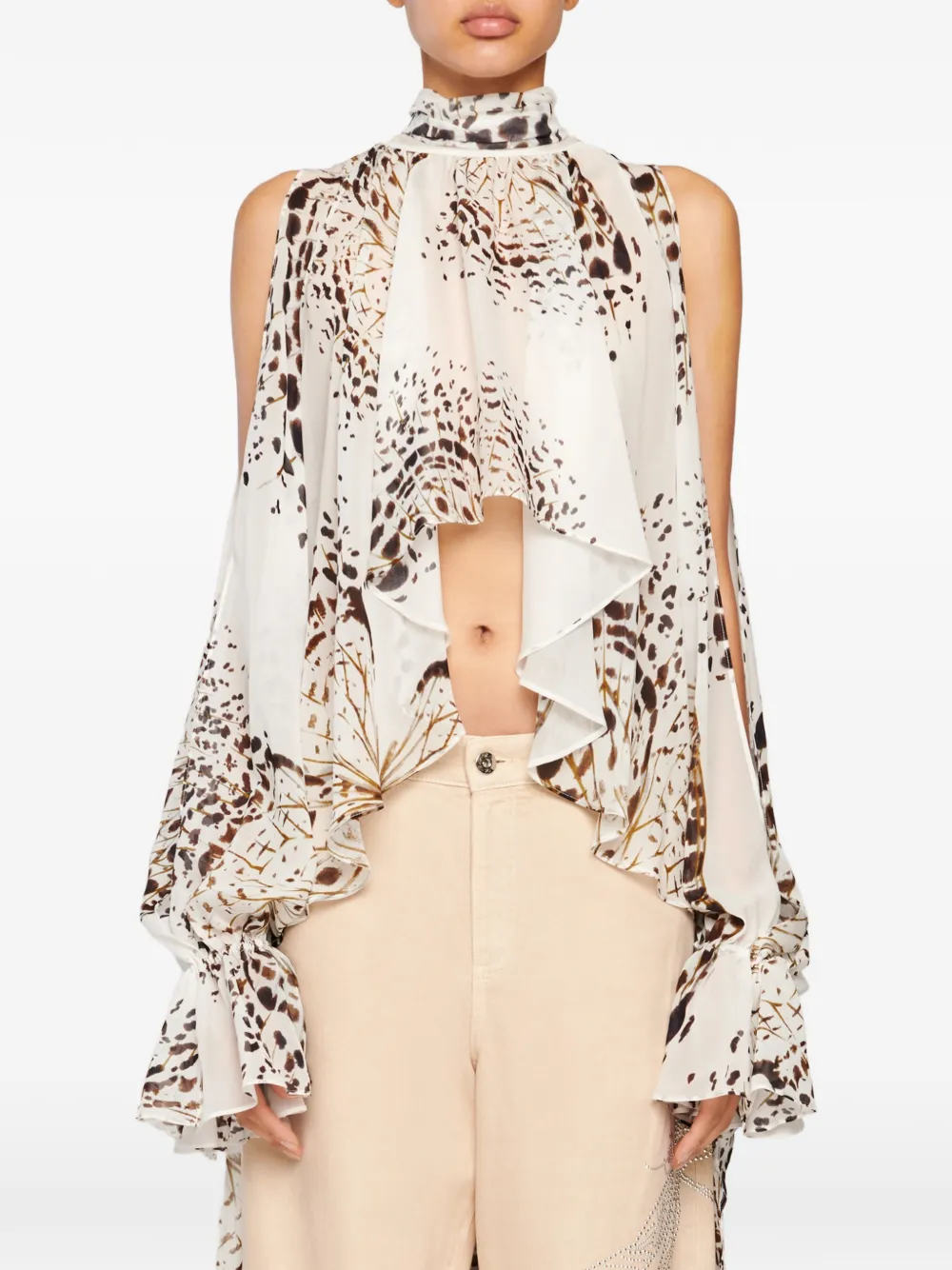 Blumarine animal-print ruffled blouse - Bianco