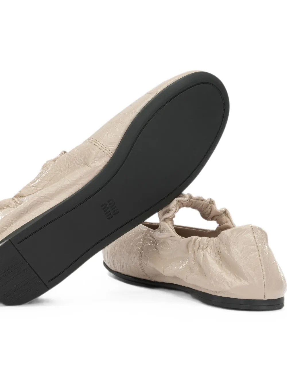 Miu crinkled-leather ballet flats Beige