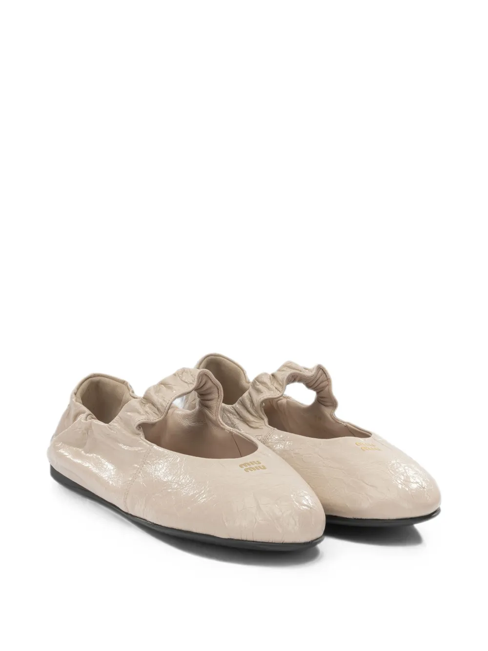 Miu crinkled-leather ballet flats Beige