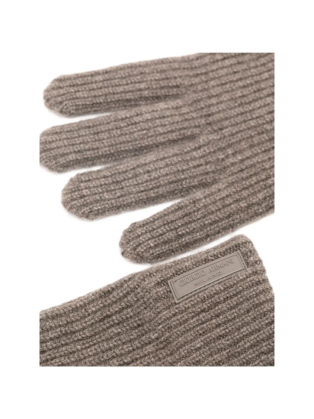 Giorgio Armani Ribgebreide handschoenen met logopatch Bruin