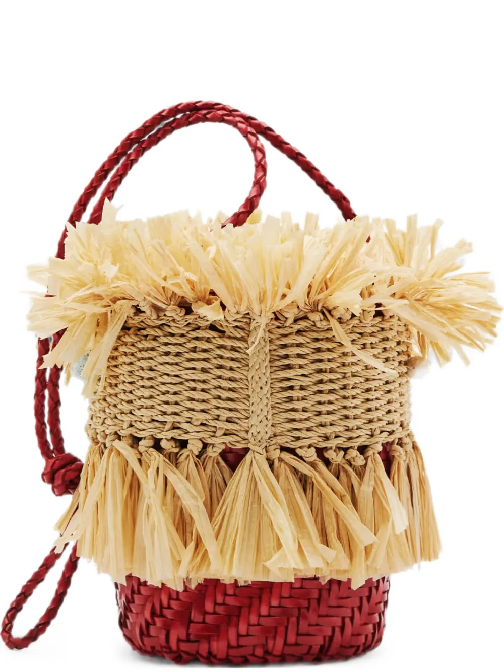 Patrizia Pepe Extra-Vacanza bucket-tas met raffia franje Beige