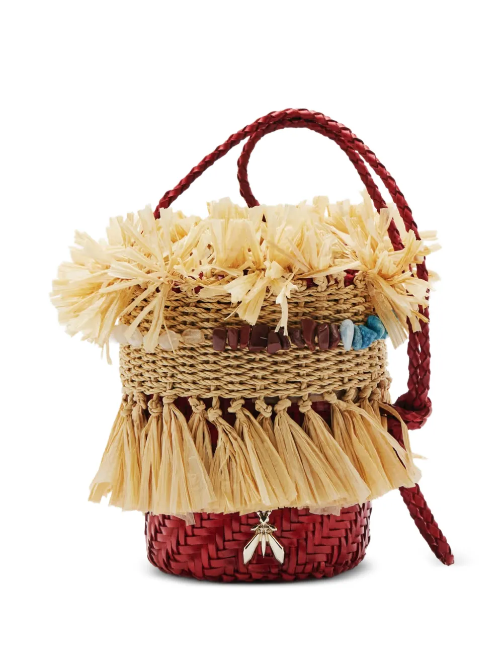 Patrizia Pepe Extra-Vacanza raffia-fringe bucket bag - Nude